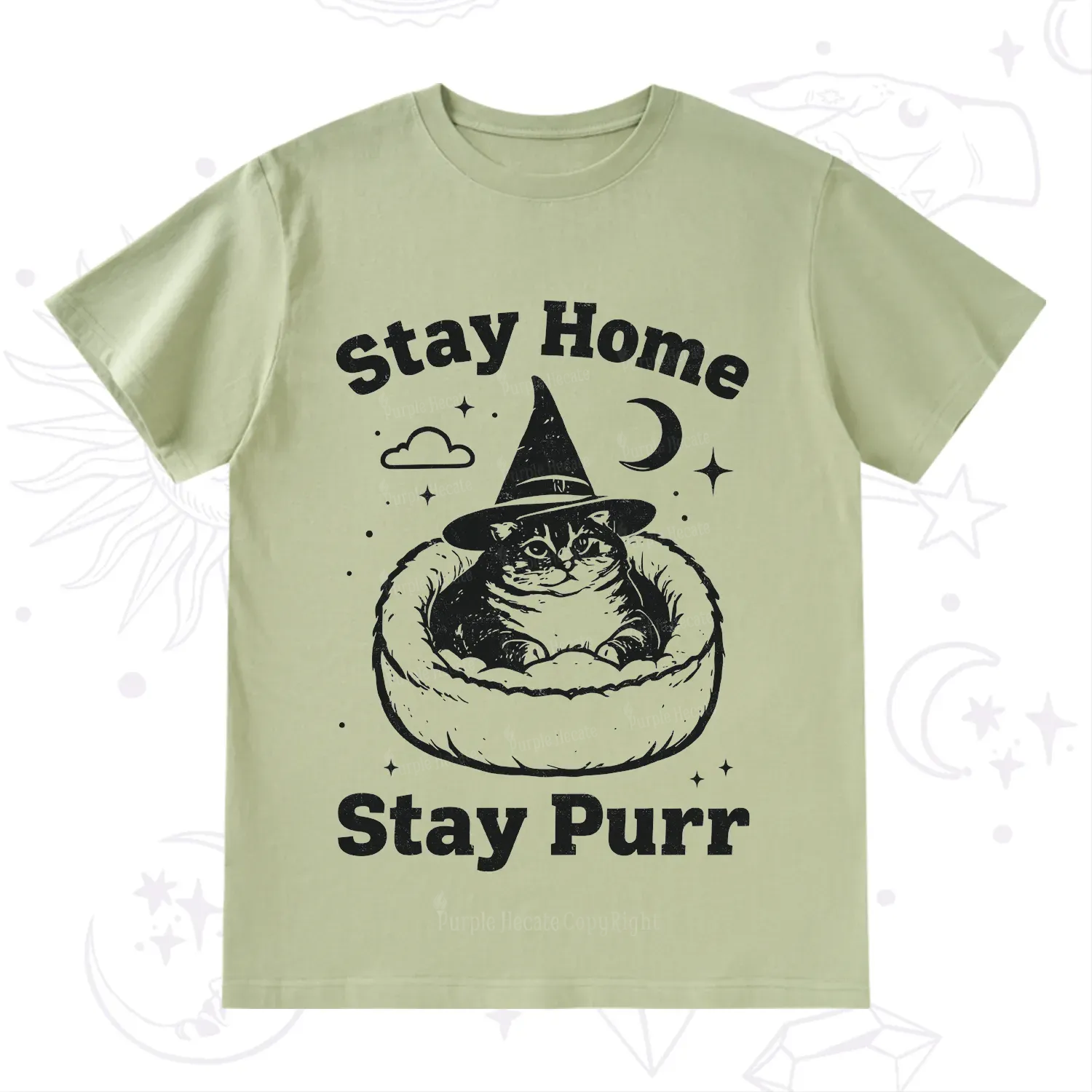 Purplehecate Stay Home Stay Purr Witch Cat T-Shirt