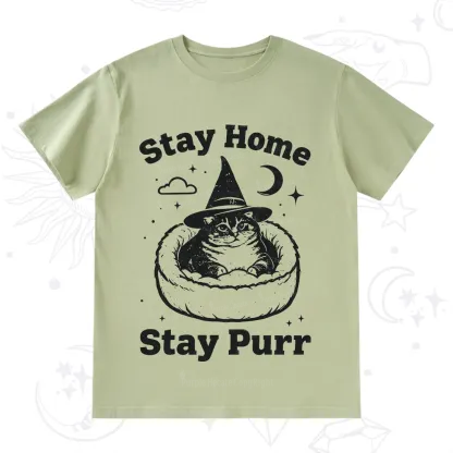 Purplehecate Stay Home Stay Purr Witch Cat T-Shirt