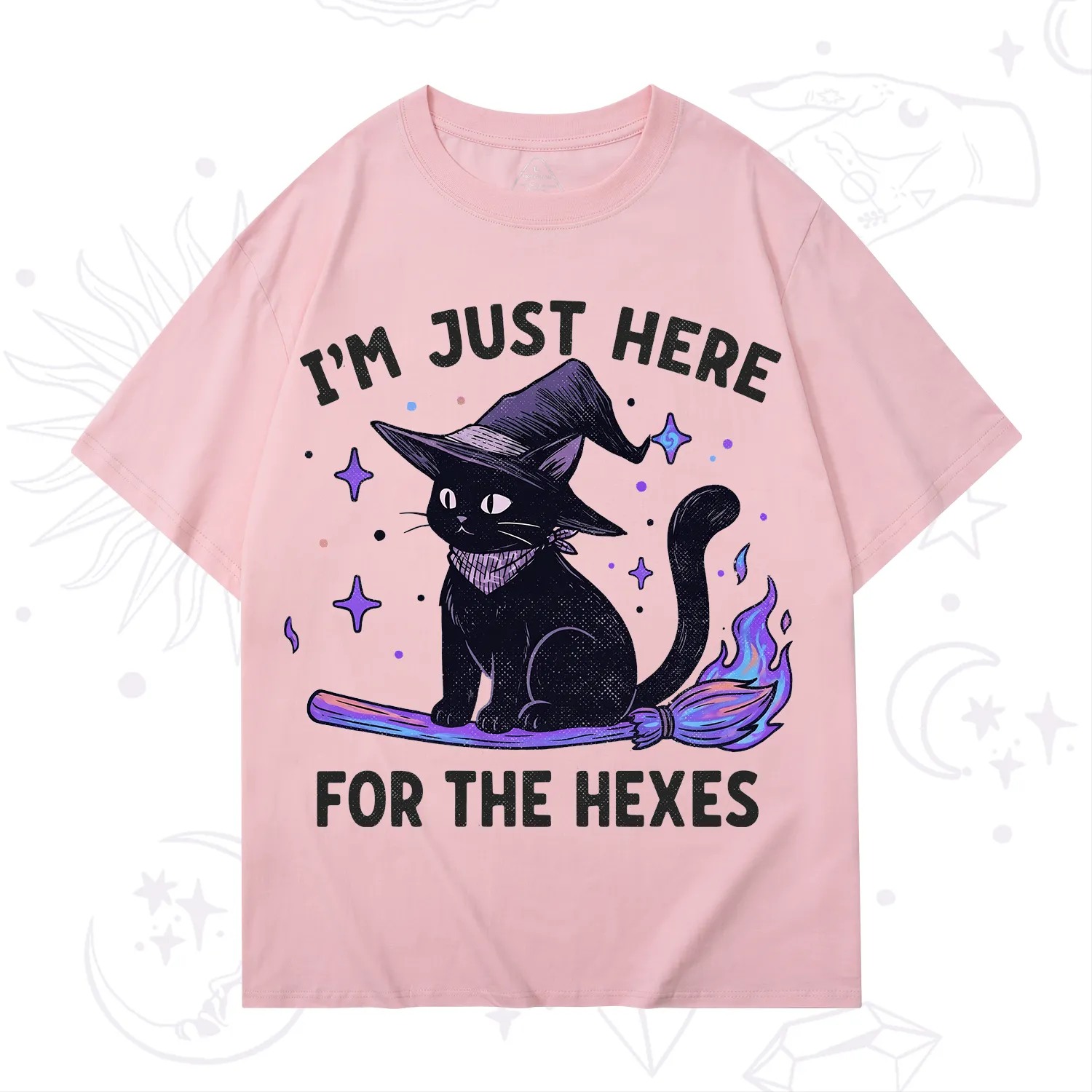 Purplehecate I'm Just Here for the Hexes Witch Cat T-Shirt