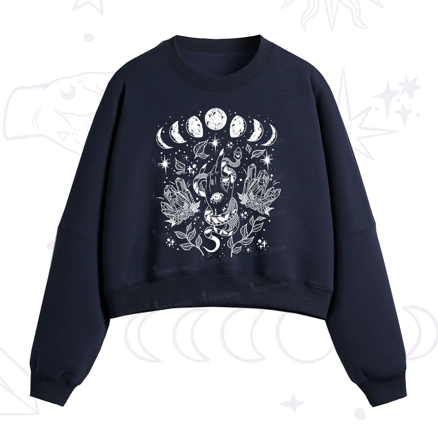 Purplehecate Reach For The Moon Fleece Cropped Sweatshirt