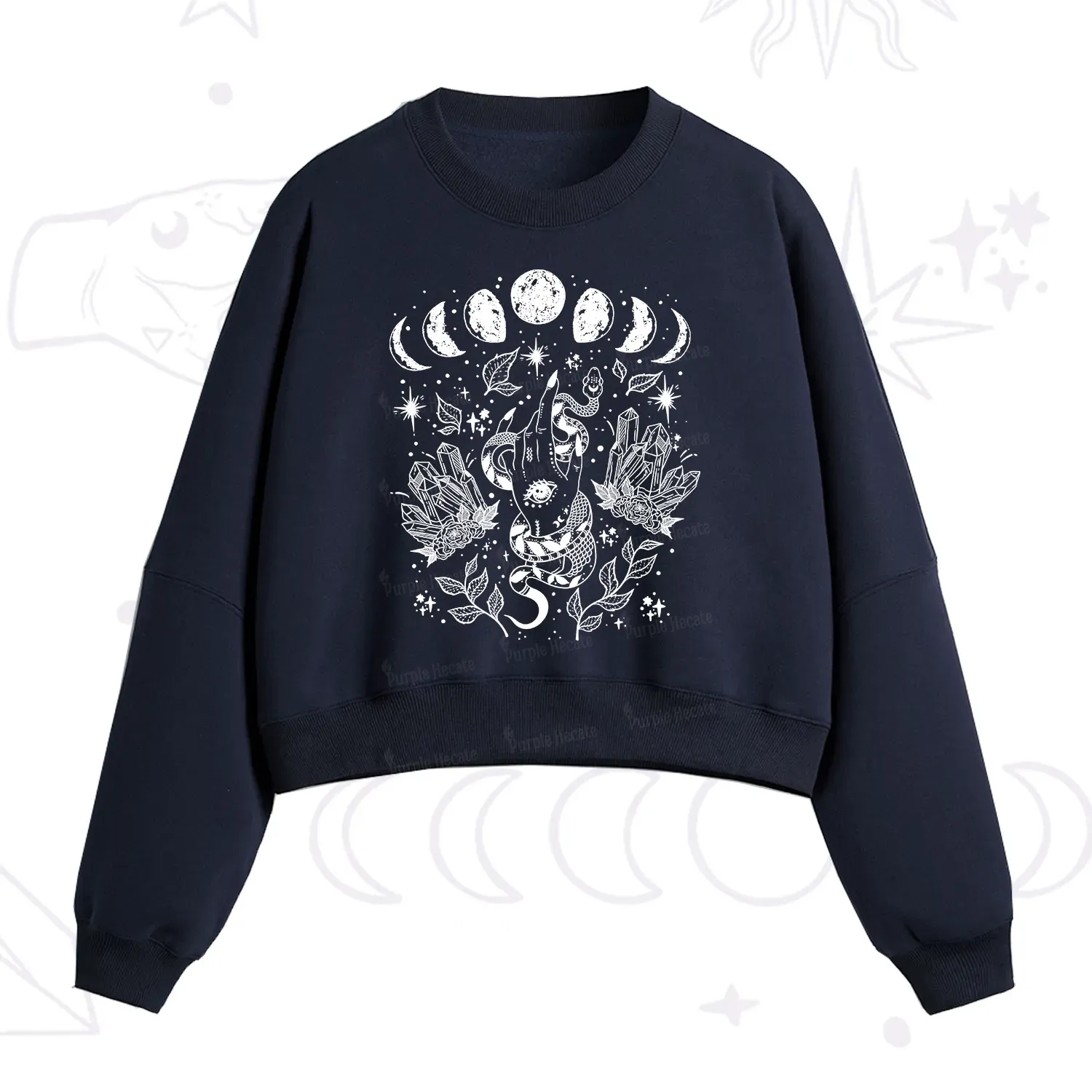 Purplehecate Reach For The Moon Fleece Cropped Sweatshirt