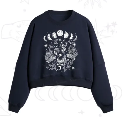 Purplehecate Reach For The Moon Fleece Cropped Sweatshirt