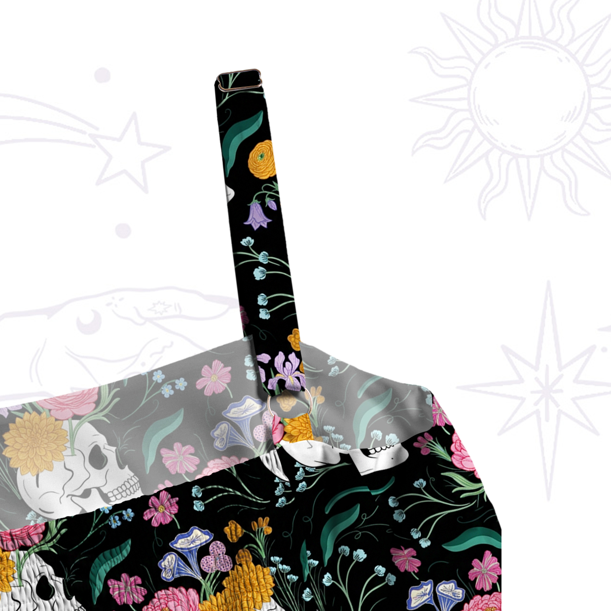 Purplehecate Sugar Skull Swing Wide Straps Maxi Dress