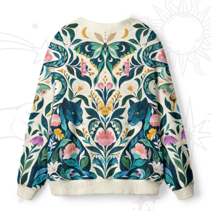 Purplehecate Emerald Jungle Panther Bloom Ugly Cardigan Sweaters