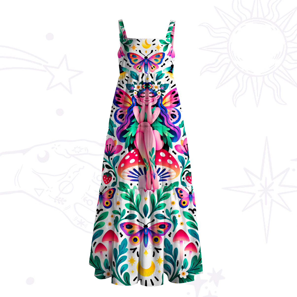 Purplehecate Mystic Butterfly Fairy Forest Wide Straps Maxi Dress