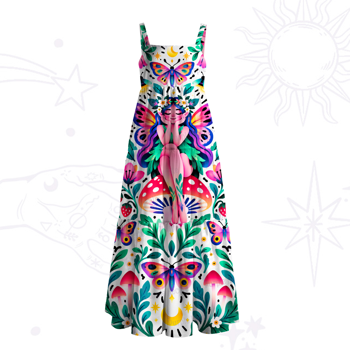 Purplehecate Mystic Butterfly Fairy Forest Wide Straps Maxi Dress