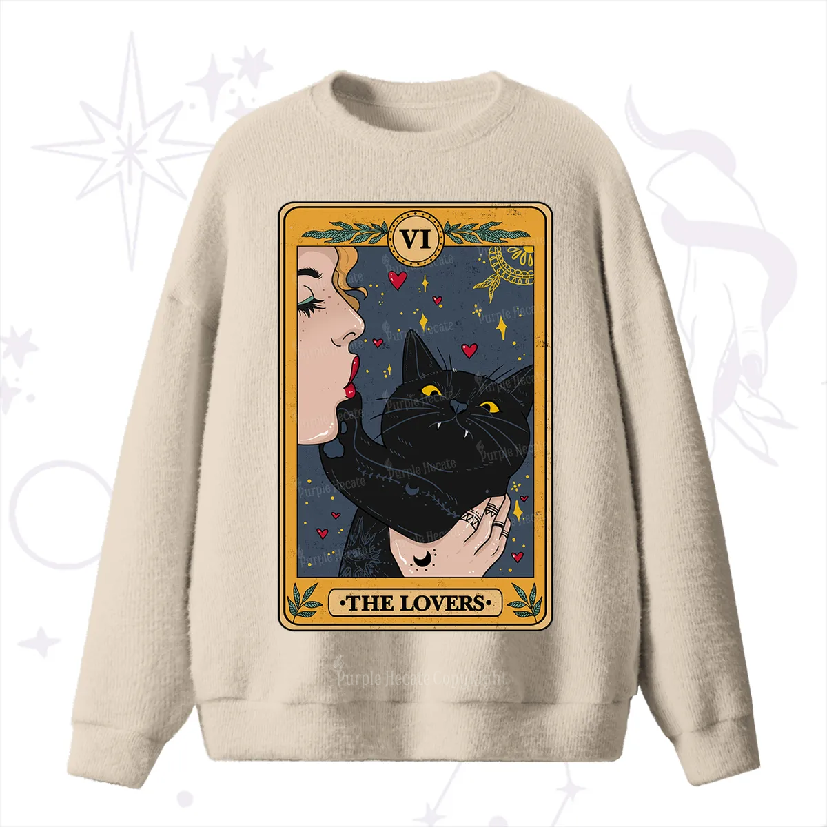 Purplehecate The Lovers Cat Tarot Fuzzy Ugly Sweater