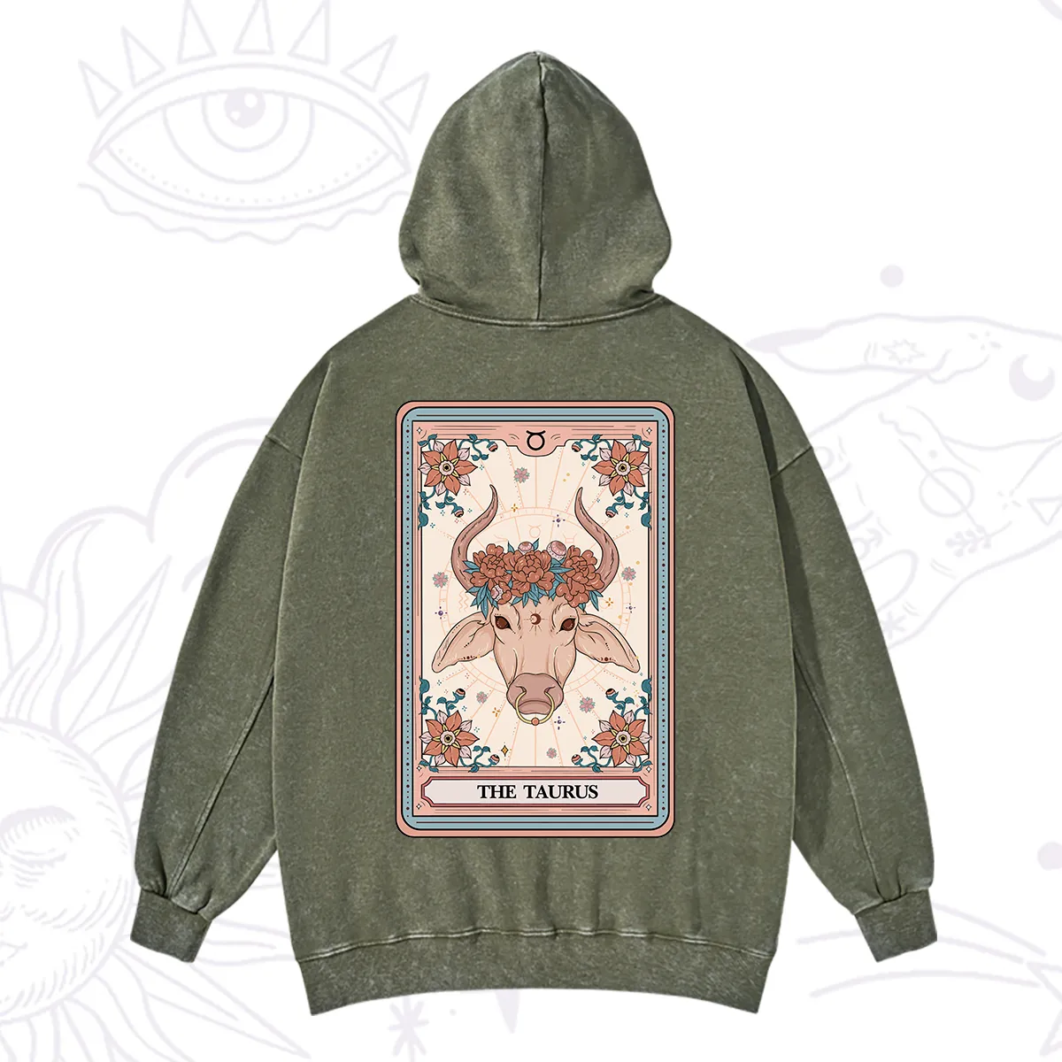Purplehecate The Taurus Tarot Card Washed Hoodie