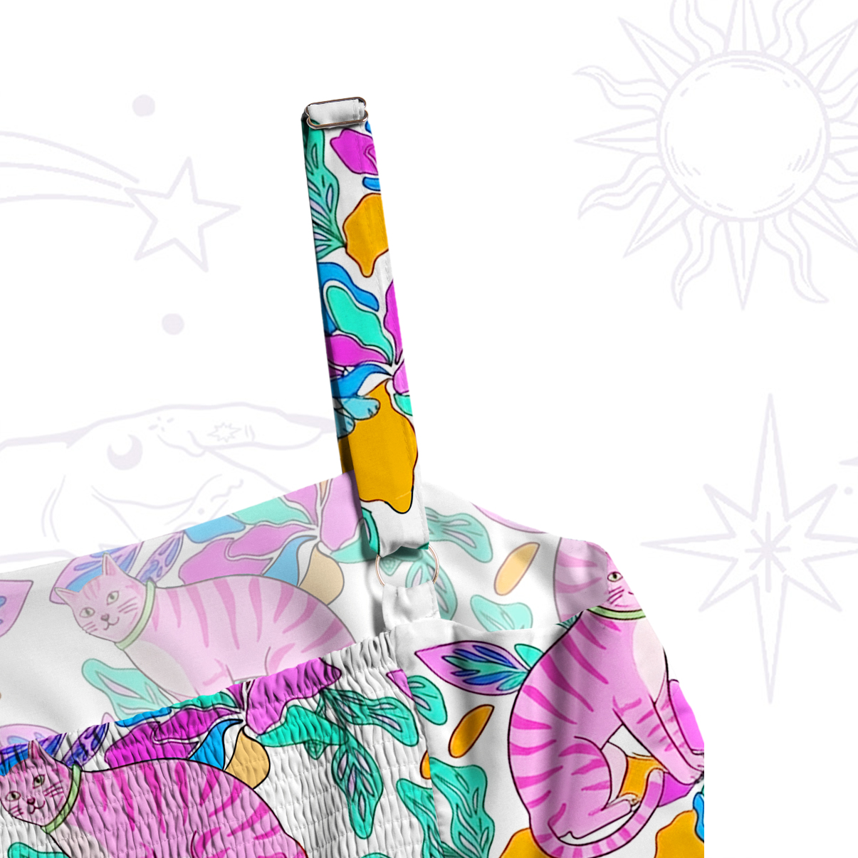 Purplehecate Colorful Cats Jungle Garden Wide Straps Maxi Dress