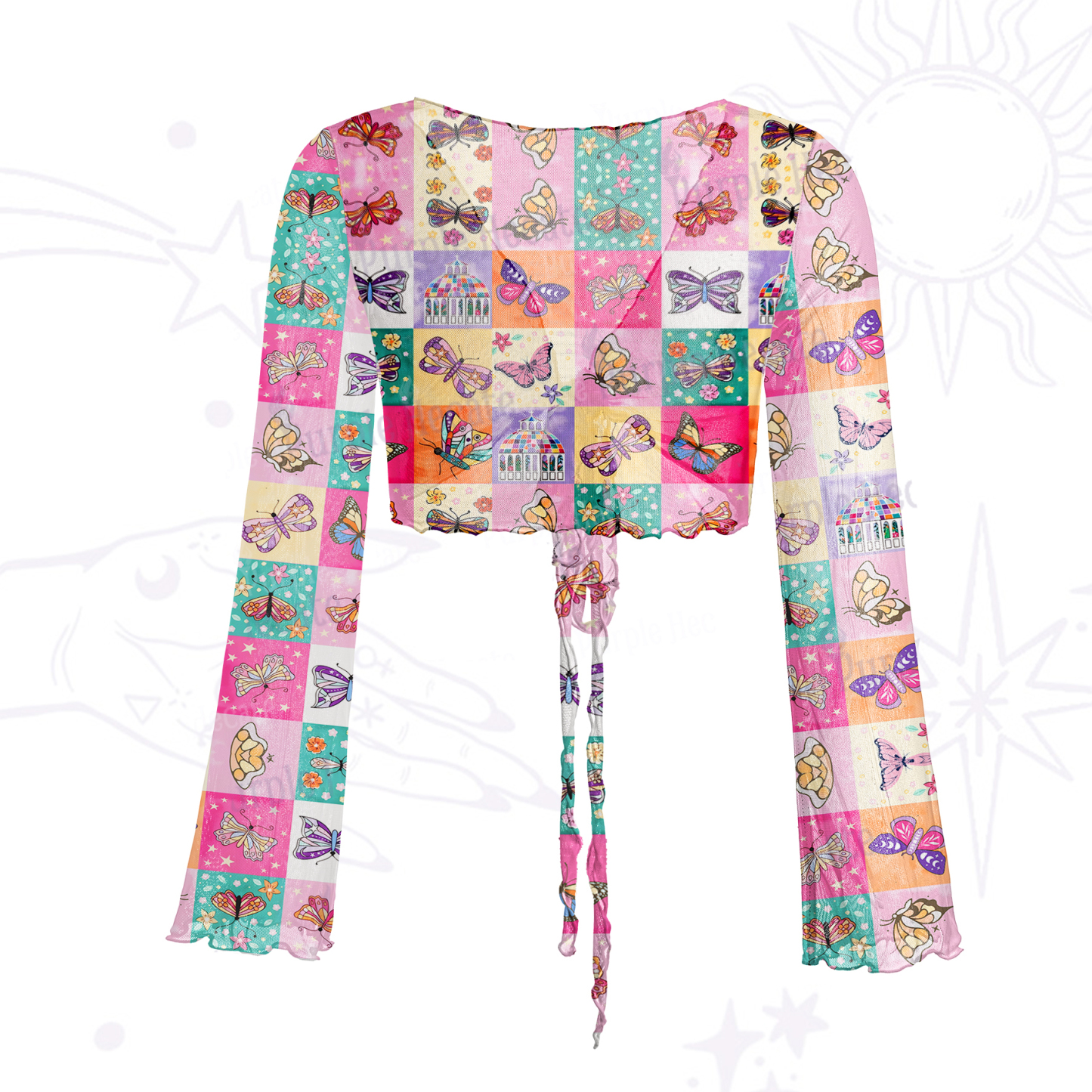 Purplehecate Dreamy Butterfly Garden Mesh Tie Front Top