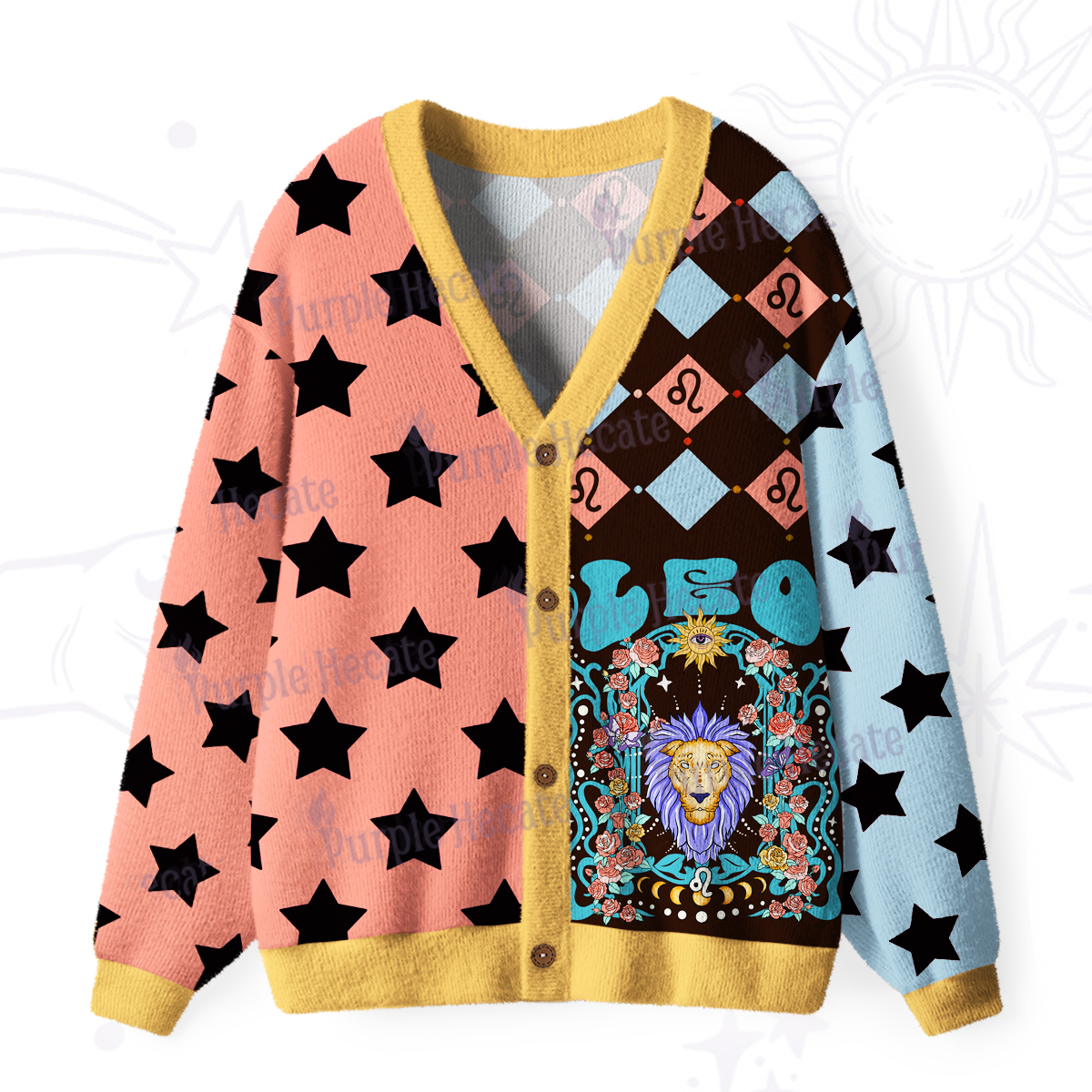 Purplehecate Leo Spirit Zodiac Ugly Cardigan Sweaters