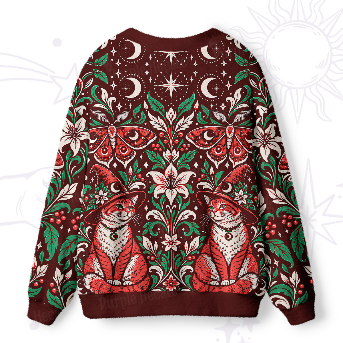 Purplehecate Mystic Forest Floral Cat Ugly Cardigan Sweaters