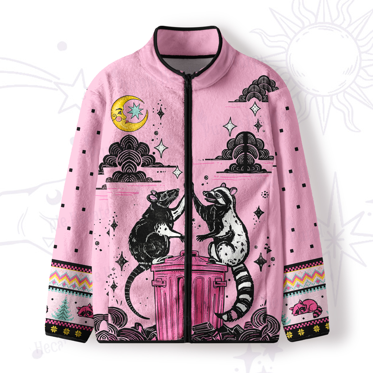 Purplehecate The Team Trash Opossum Tarot Full Zip Fleece Jacket