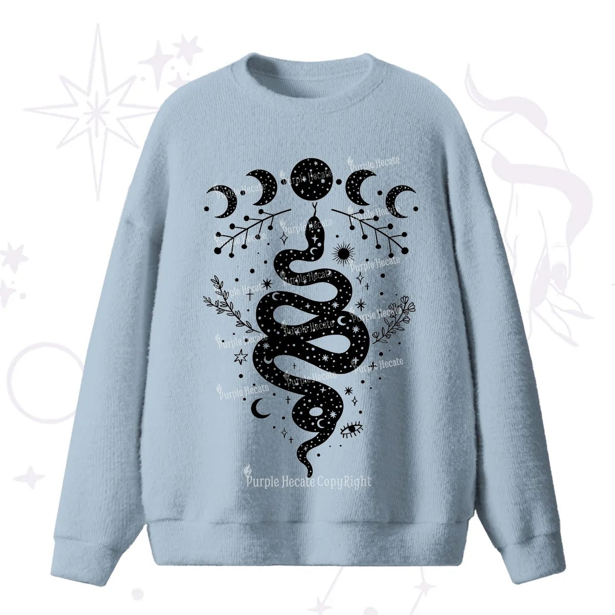 Purplehecate Snake And Moon Phase Comfort Fuzzy Ugly Sweater
