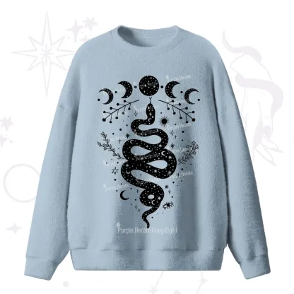 Purplehecate Snake And Moon Phase Comfort Fuzzy Ugly Sweater