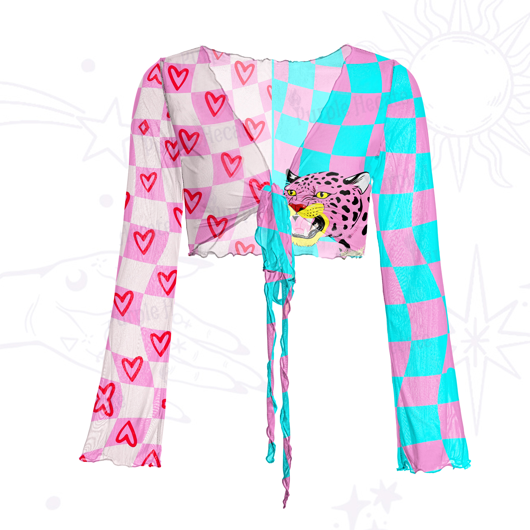 Purplehecate Savage Leopard Evil Eye Mesh Tie Front Top