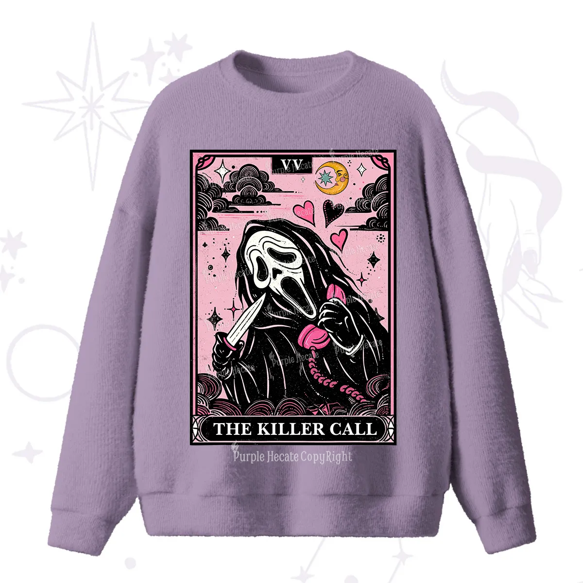 Purplehecate The Killer Call Tarot Card Fuzzy Ugly Sweater