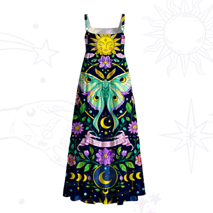 Purplehecate Floral Moths Moonlit Wide Straps Maxi Dress