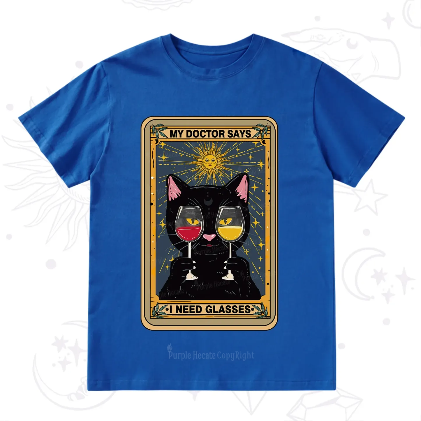 Purplehecate Funny Black Cat My Doctor Says I Need Glasses Tarot T-Shirt