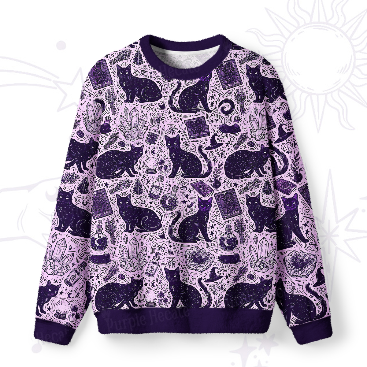 Purplehecate Midnight Black Cat Witch Potion Fuzzy Ugly Sweatshirt