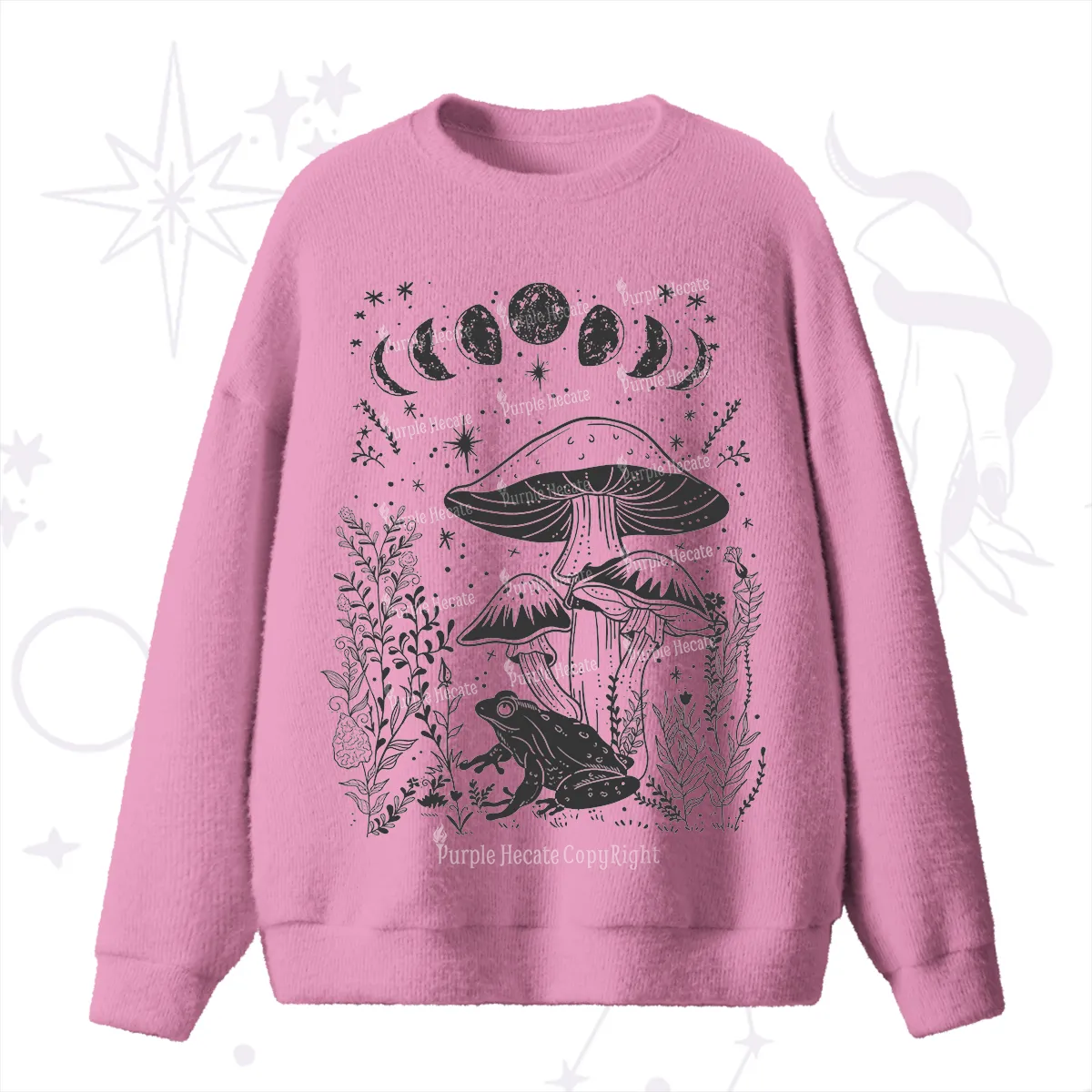 Purplehecate Celestial Frog Mushrooms Fuzzy Ugly Sweater