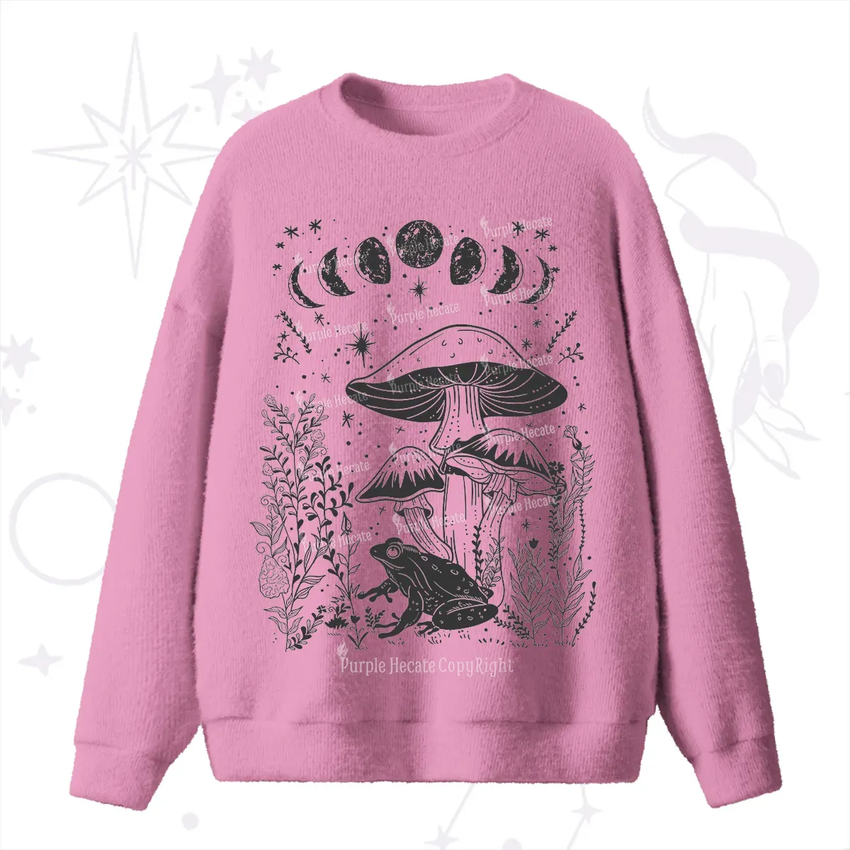 Purplehecate Celestial Frog Mushrooms Fuzzy Ugly Sweater