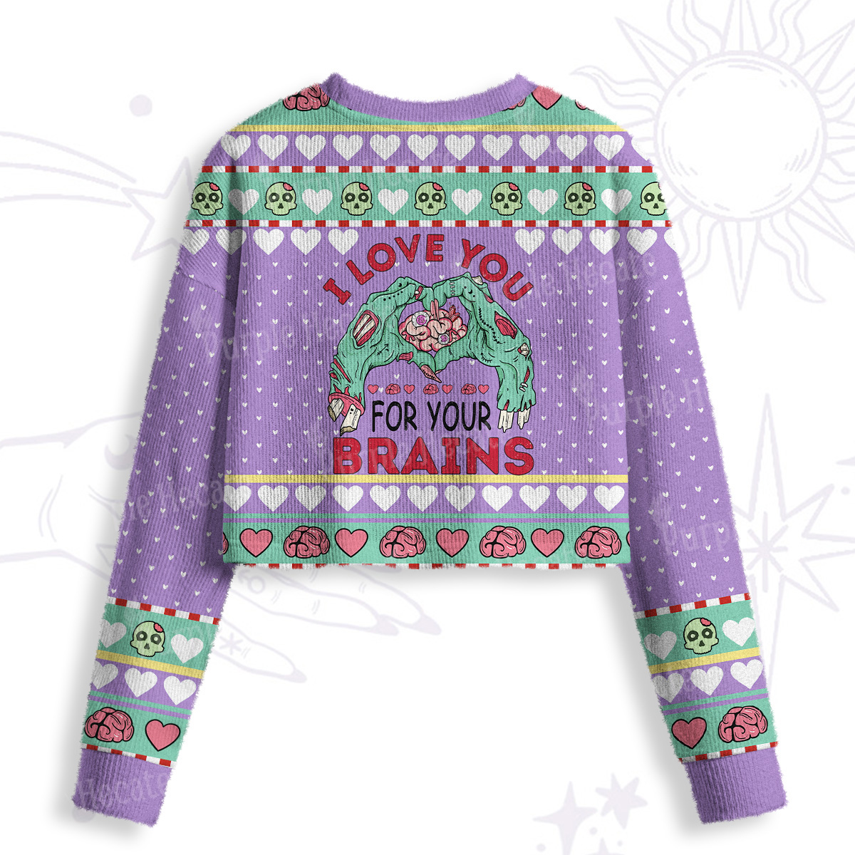 Purplehecate I Love You For Your Brains Crop Fuzzy Ugly Sweatshirt
