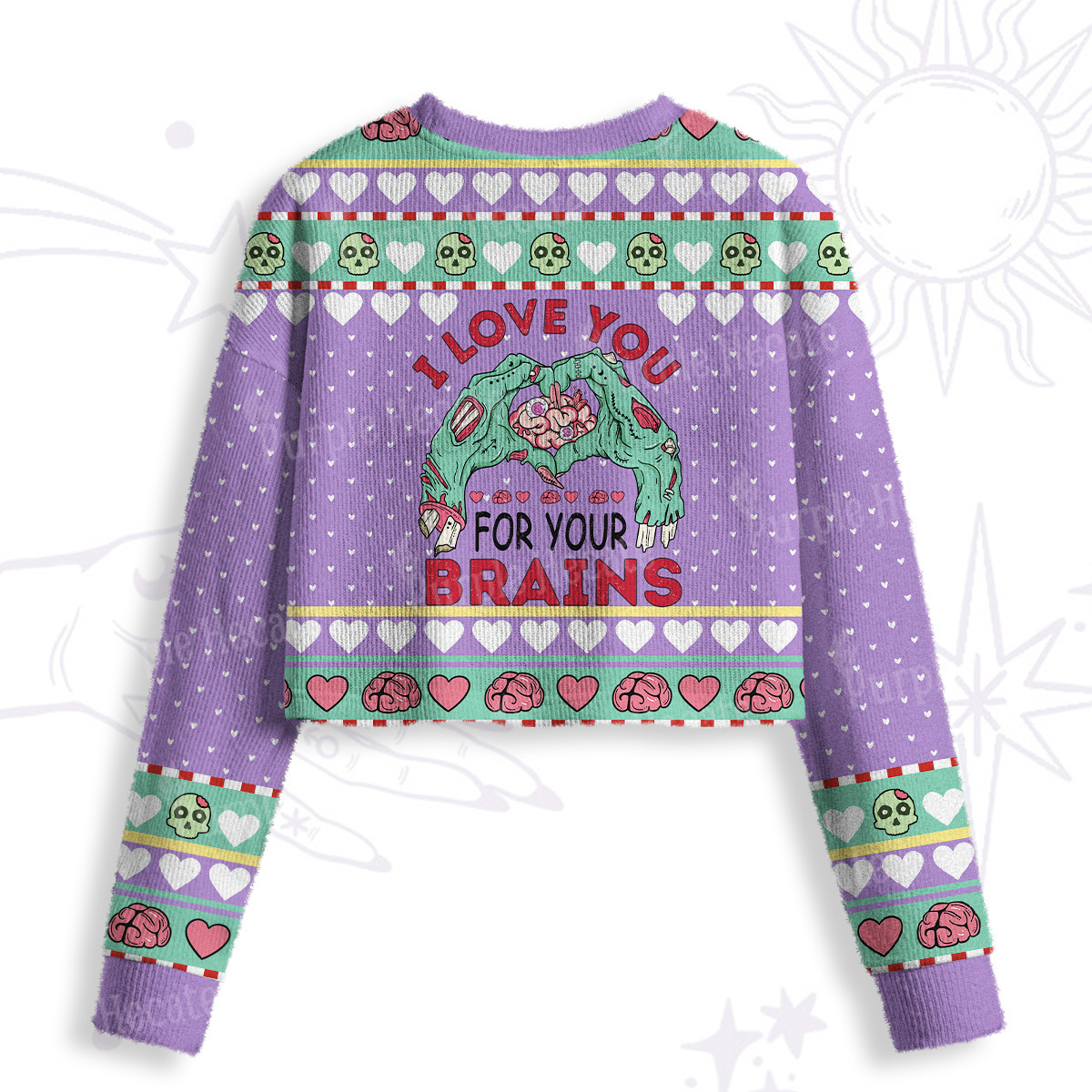Purplehecate I Love You For Your Brains Crop Fuzzy Ugly Sweatshirt