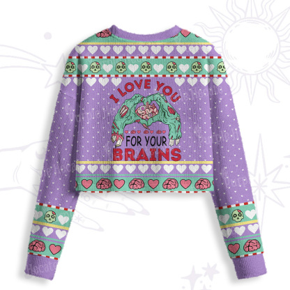 Purplehecate I Love You For Your Brains Crop Fuzzy Ugly Sweatshirt