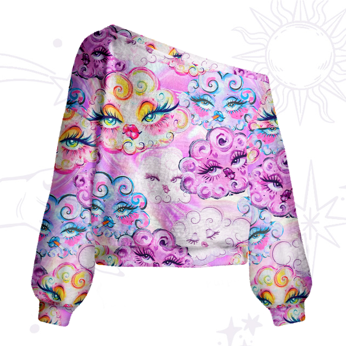 Purplehecate Dreamy Cloud Faces One Shoulder Sweaters