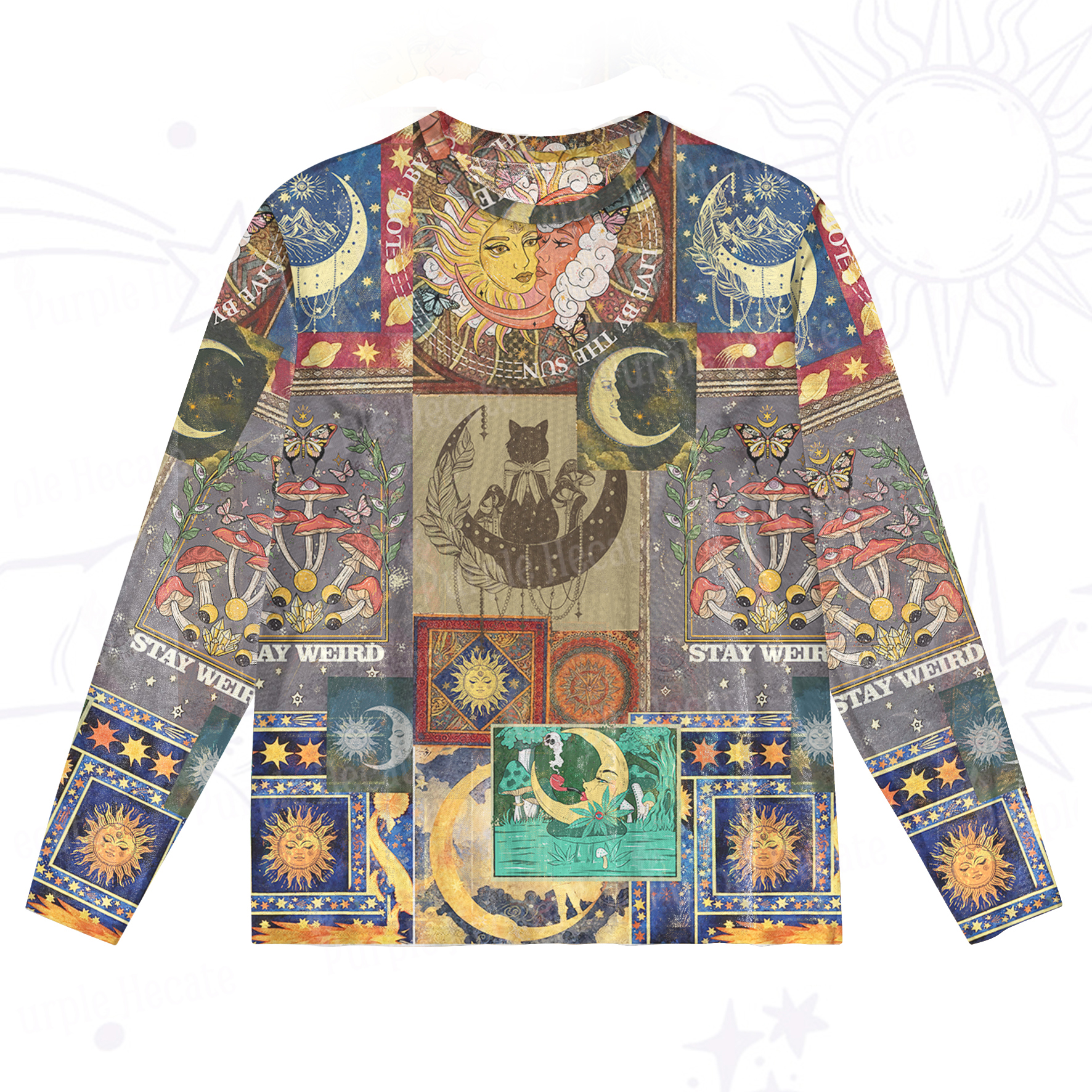 Purplehecate Starry Moon Patchwork for Cosmic Lovers Mesh Long Sleeve Top