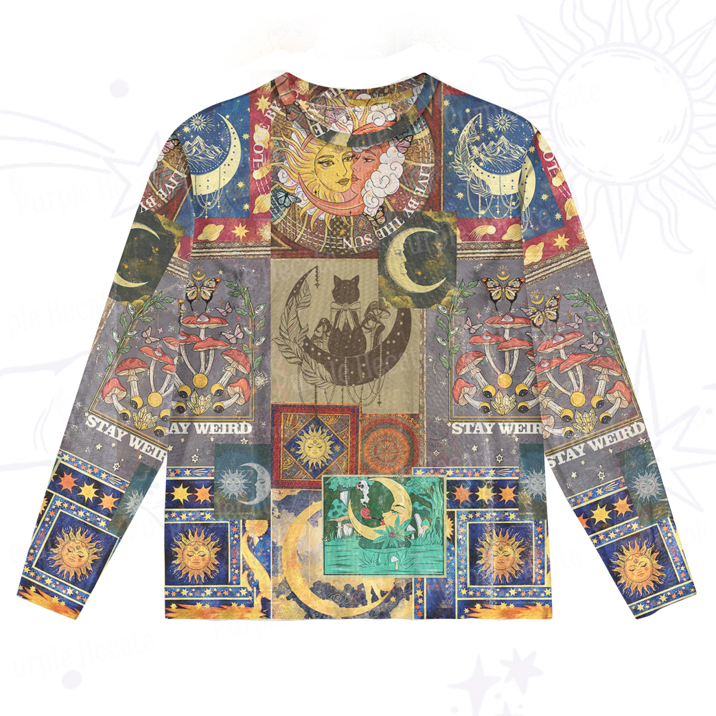 Purplehecate Starry Moon Patchwork for Cosmic Lovers Mesh Long Sleeve Top
