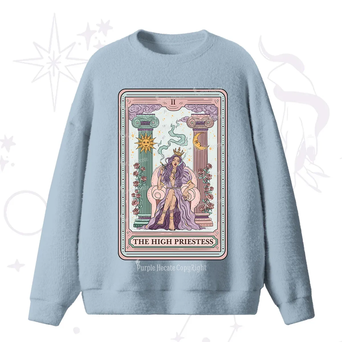 Purplehecate The High Priestess Tarot Card Fuzzy Ugly Sweater