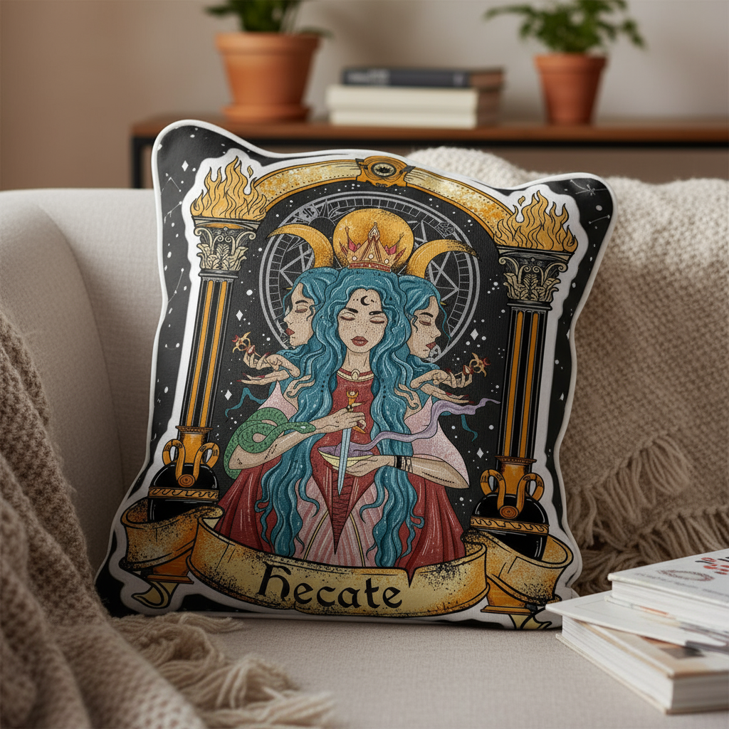 Purplehecate Triple Moon Goddess Hecate Pillow