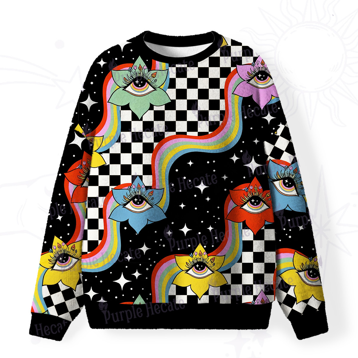 Purplehecate Enchanted Eye Blossom Fuzzy Ugly Christmas Sweatshirt