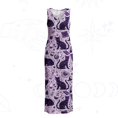 Purplehecate Midnight Black Cat Witch Potion Crochet Knit Maxi Dress
