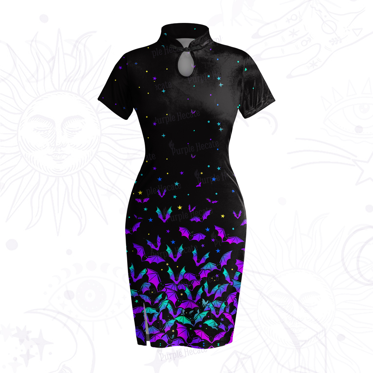 Purplehecate Rainbow Bat Velvet Bodycon Dress
