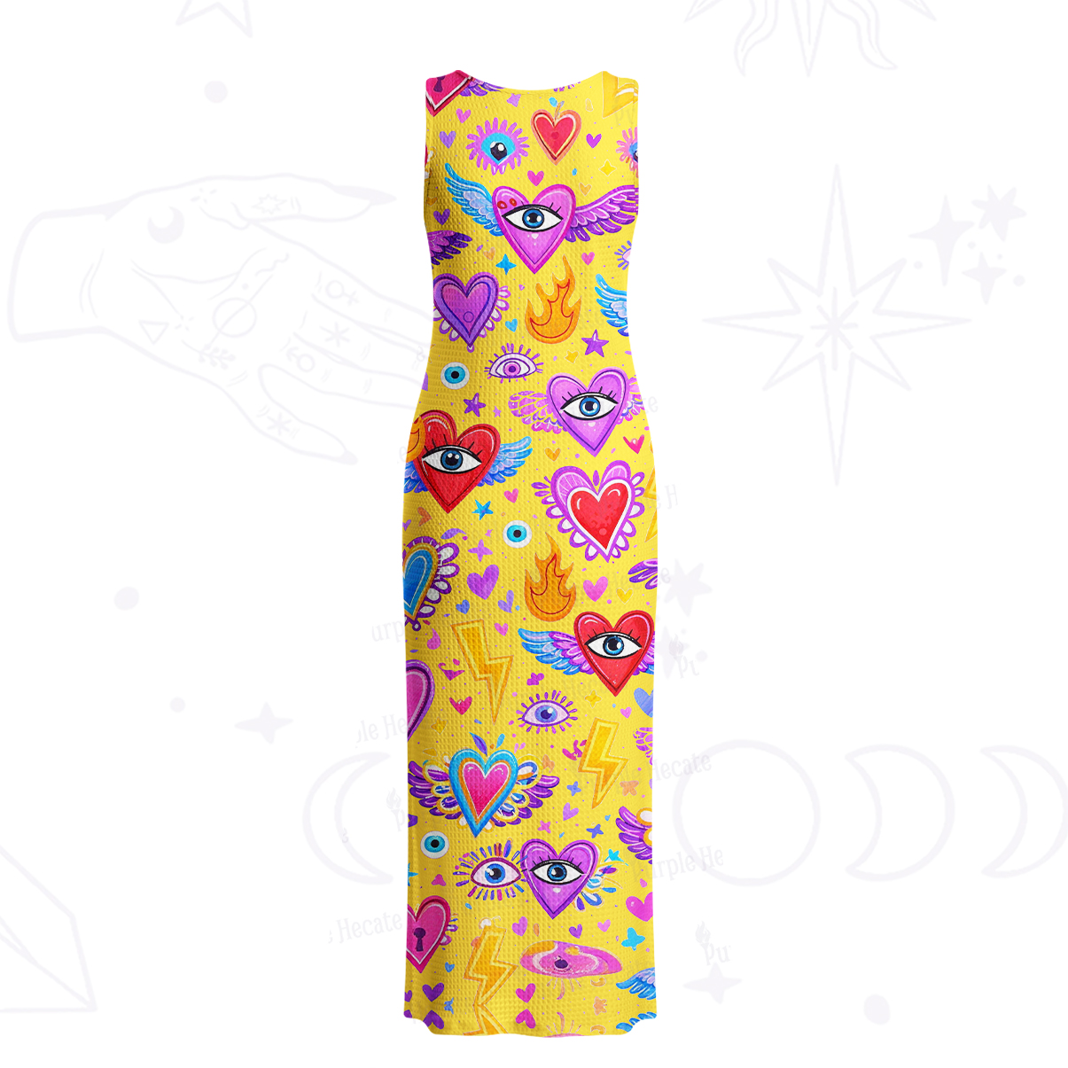 Purplehecate Mystic Heart Eye Wings Crochet Knit Maxi Dress