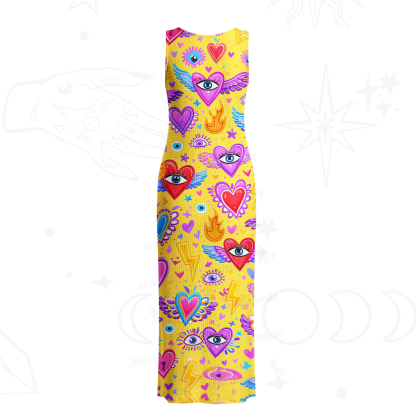 Purplehecate Mystic Heart Eye Wings Crochet Knit Maxi Dress