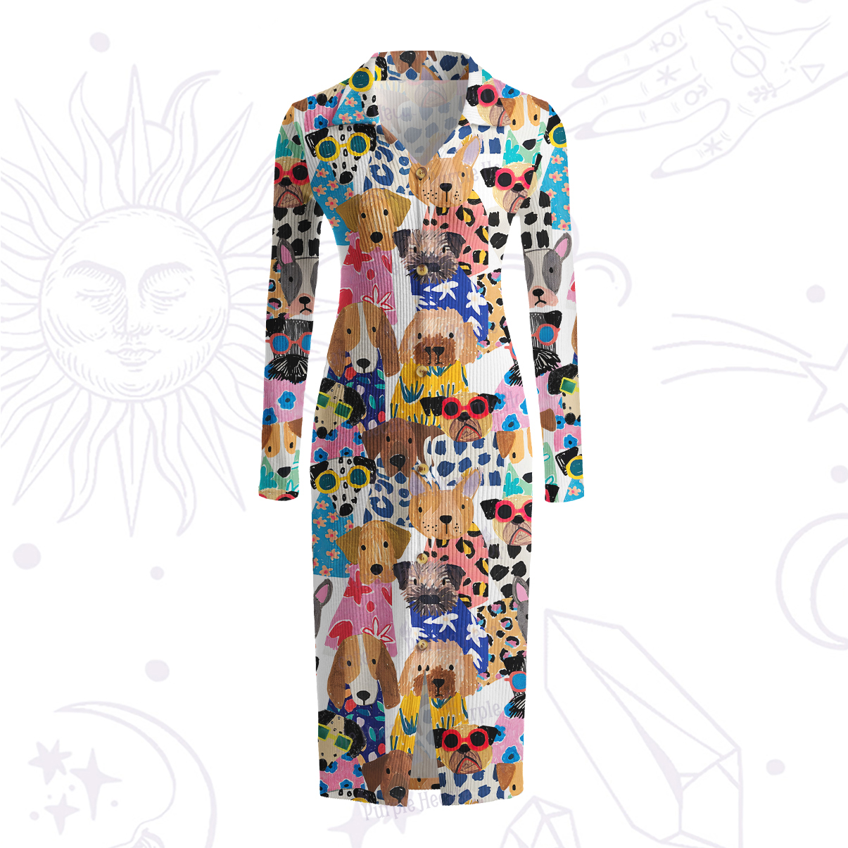 Purplehecate Puppy Parade Ribbed Knit Dress
