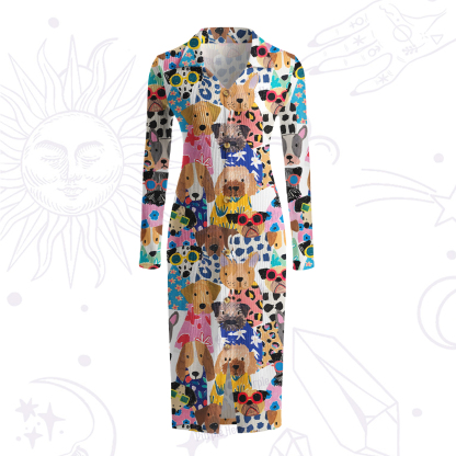 Purplehecate Puppy Parade Ribbed Knit Dress