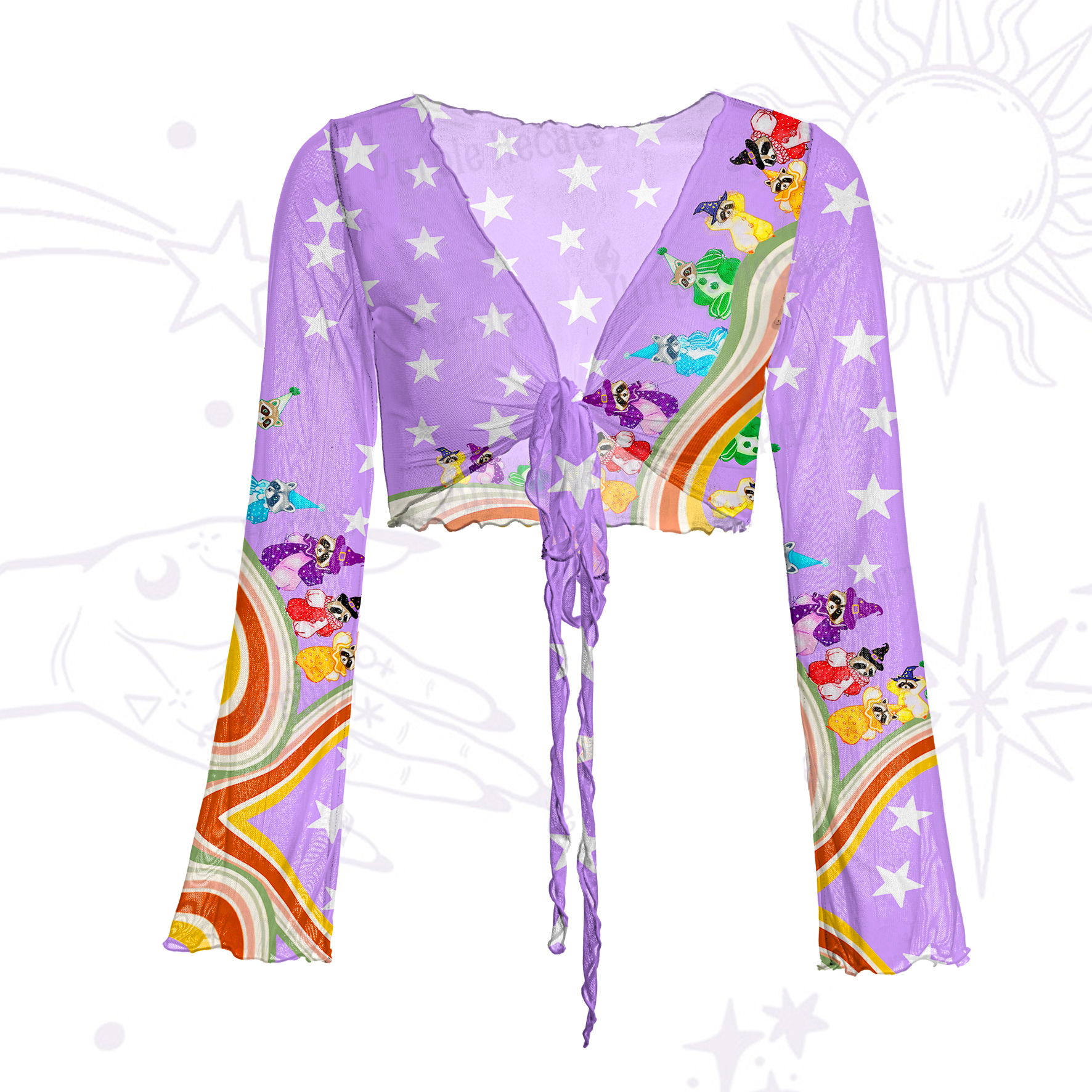 Purplehecate Rainbow Raccoon Star Mesh Tie Front Top