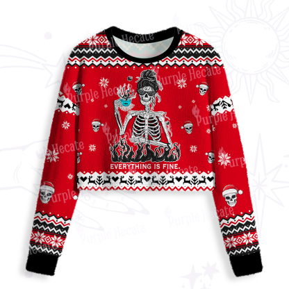 Purplehecate Everything Is Fine Crop Fuzzy Ugly Sweatshirt