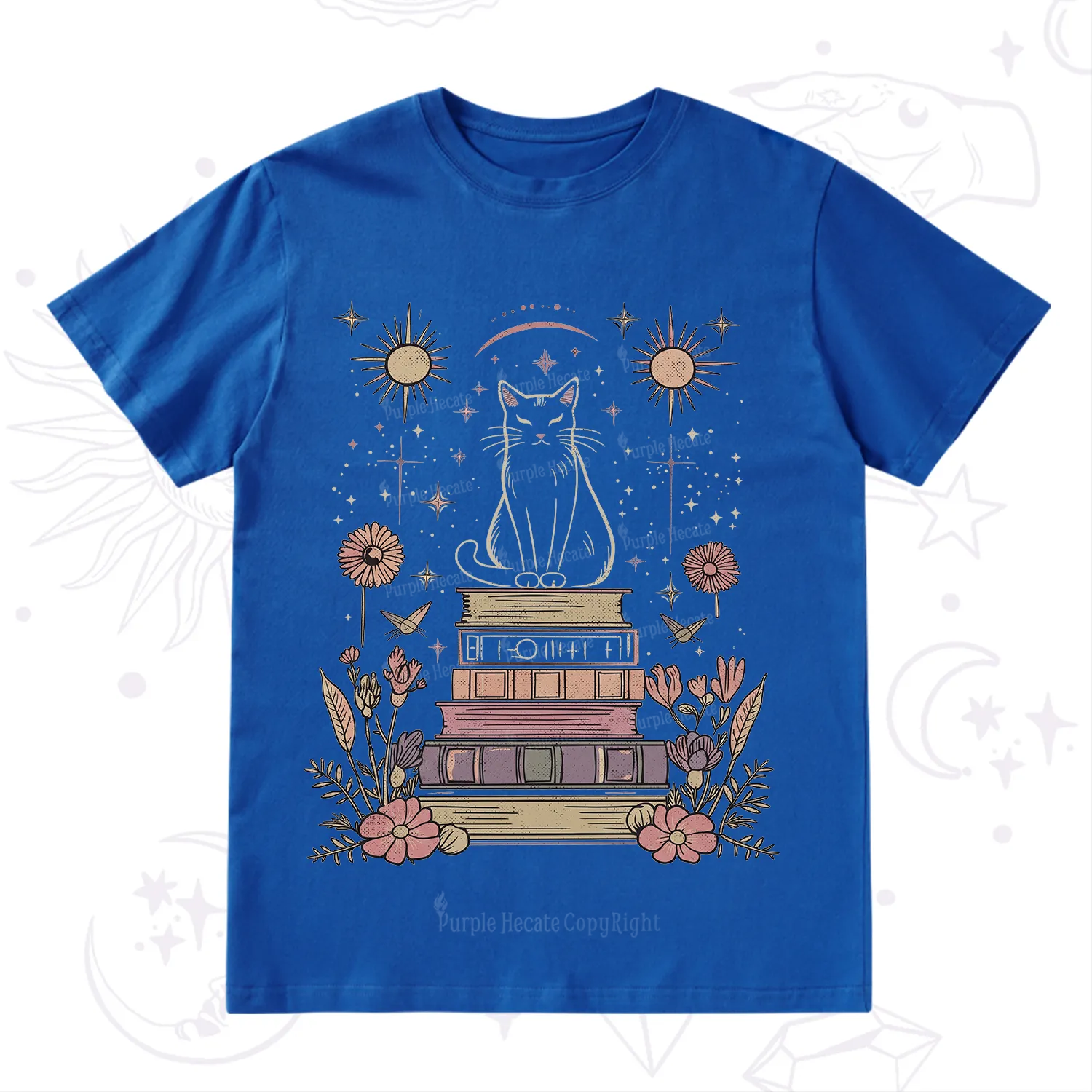 Purplehecate Mystical Cat Reading a Witchy Book T-Shirt
