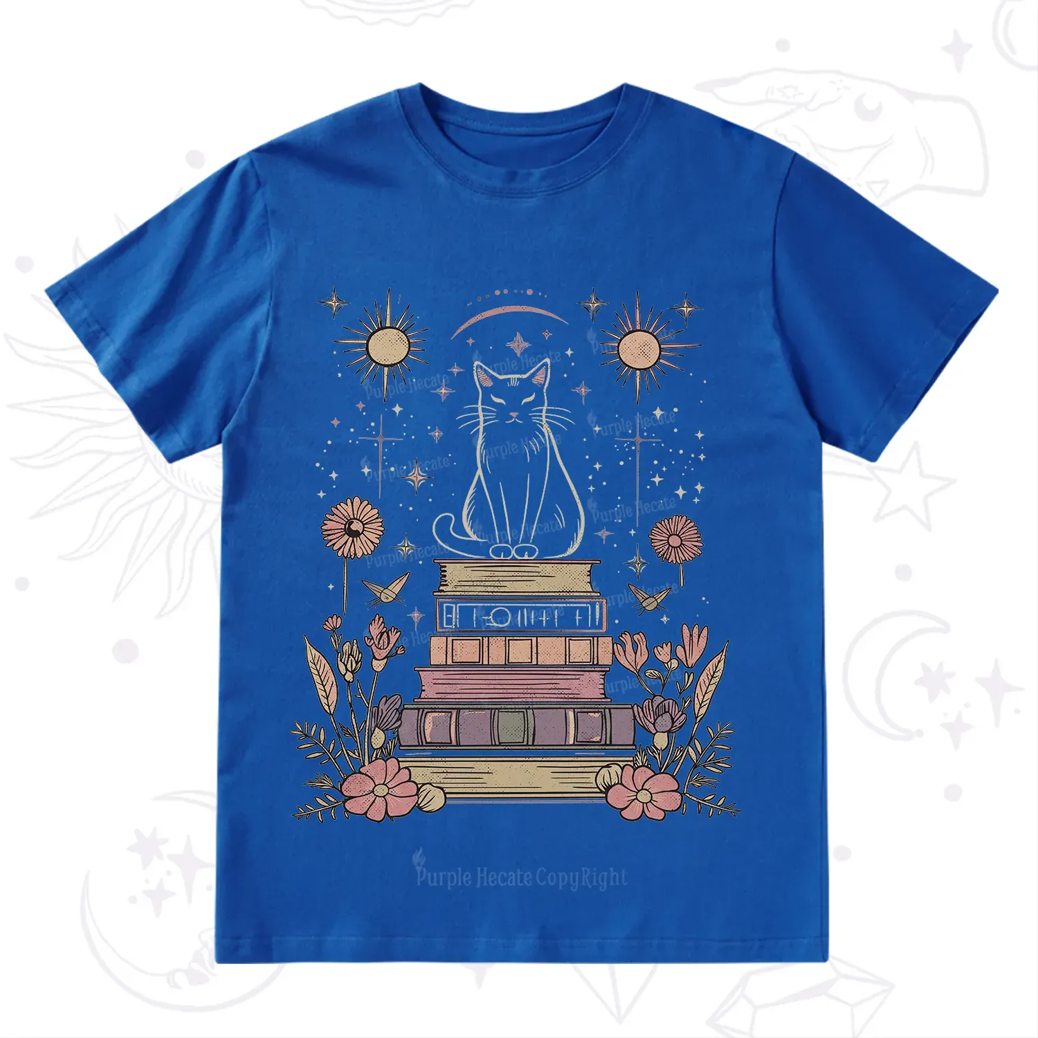 Purplehecate Mystical Cat Reading a Witchy Book T-Shirt