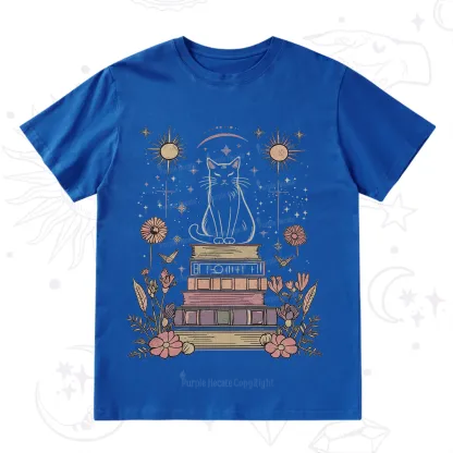 Purplehecate Mystical Cat Reading a Witchy Book T-Shirt