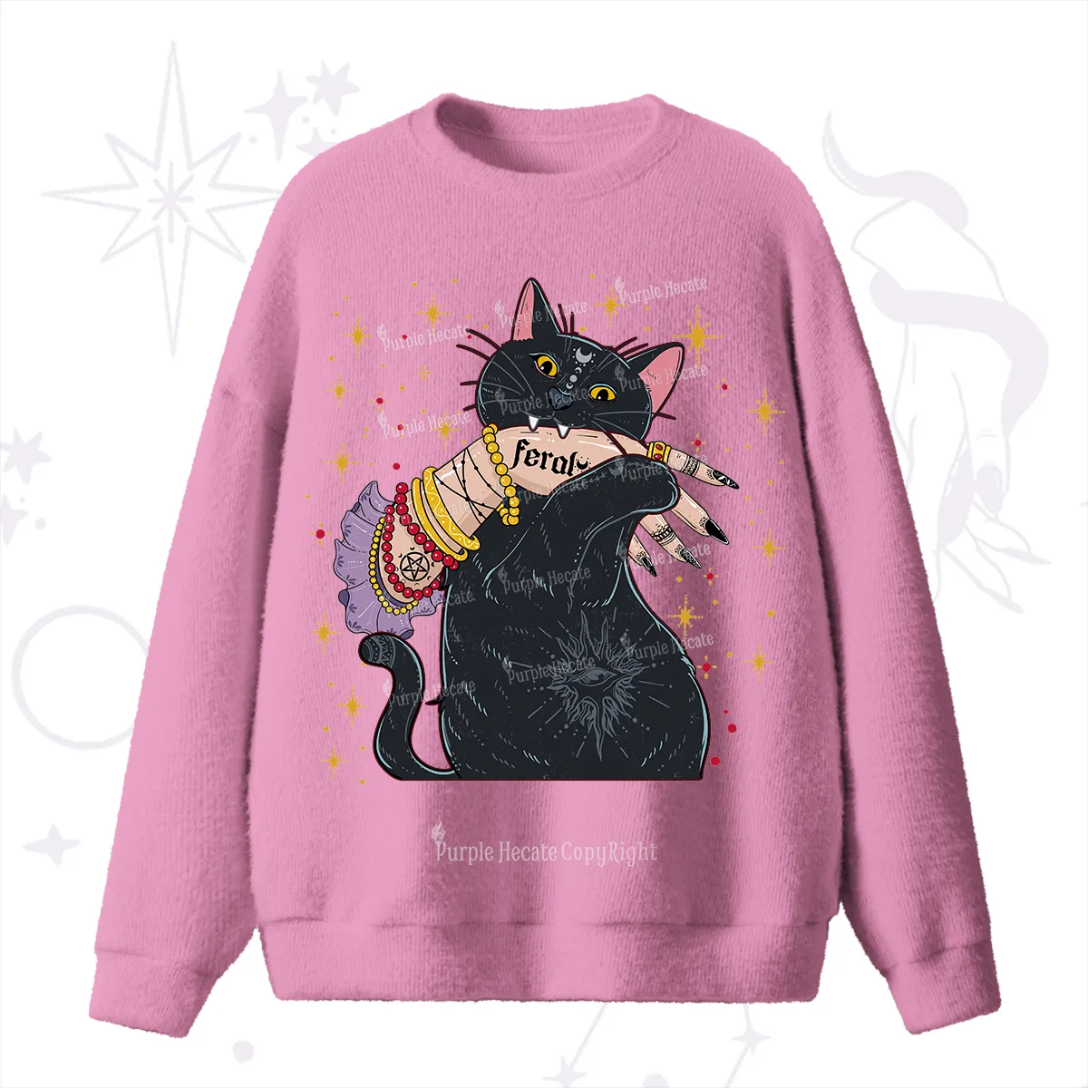 Purplehecate Feral Cat Fuzzy Ugly Sweater