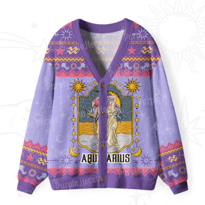 Purplehecate Aquarius Zodiac Ugly Cardigan Sweaters