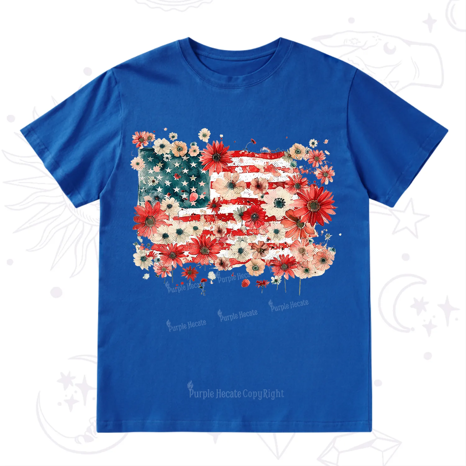 Purplehecate Floral American Flag T-Shirt