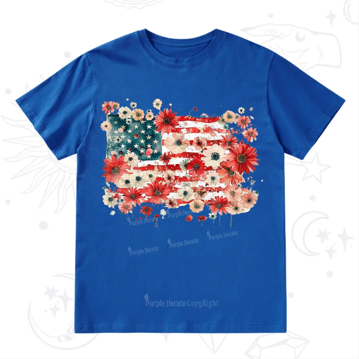 Purplehecate Floral American Flag T-Shirt